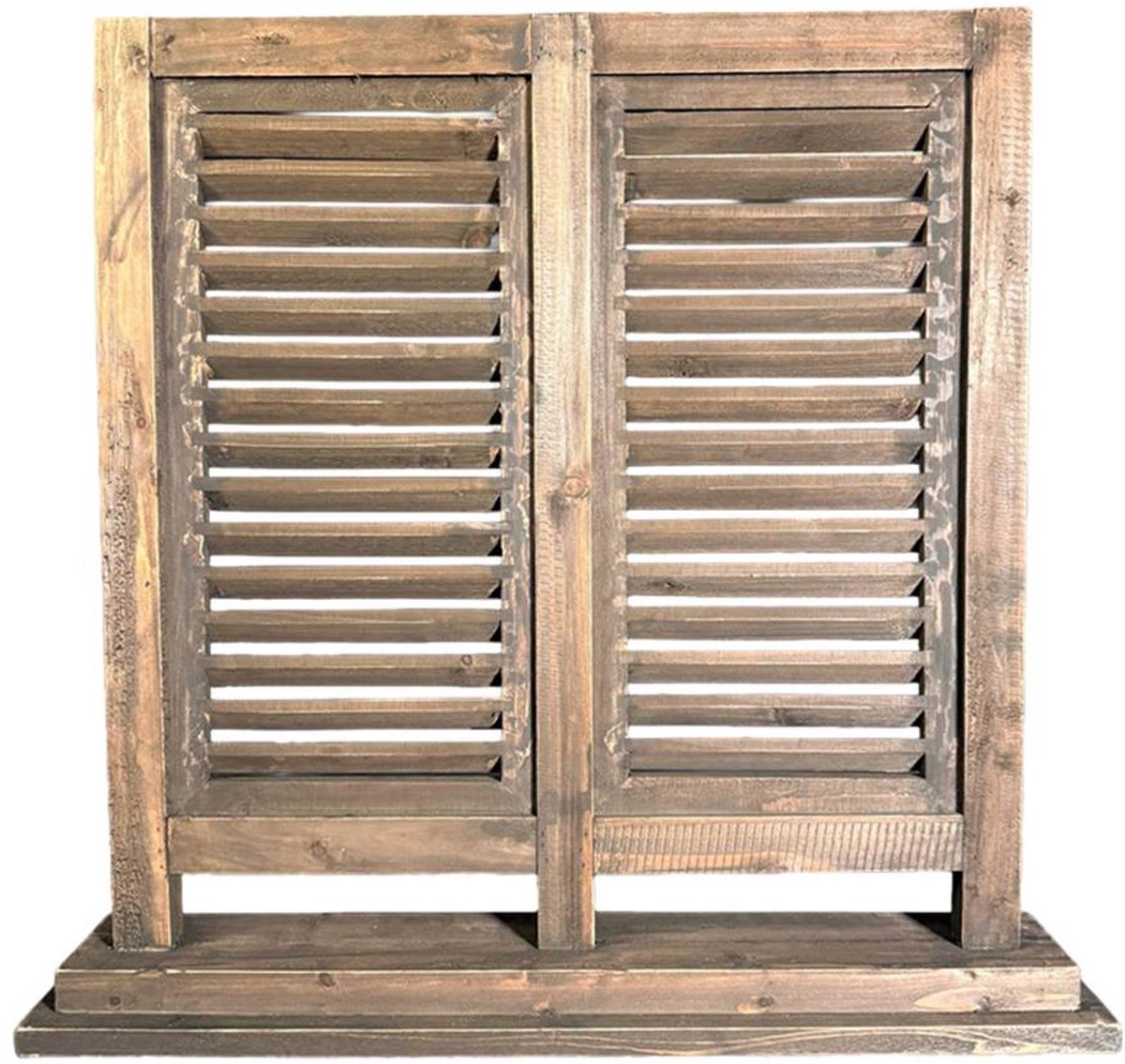 Raamscherm hout 74 cm – Houten shutter dubbel bruin | Raamluik vensterbank Brussels Brown landelijk
