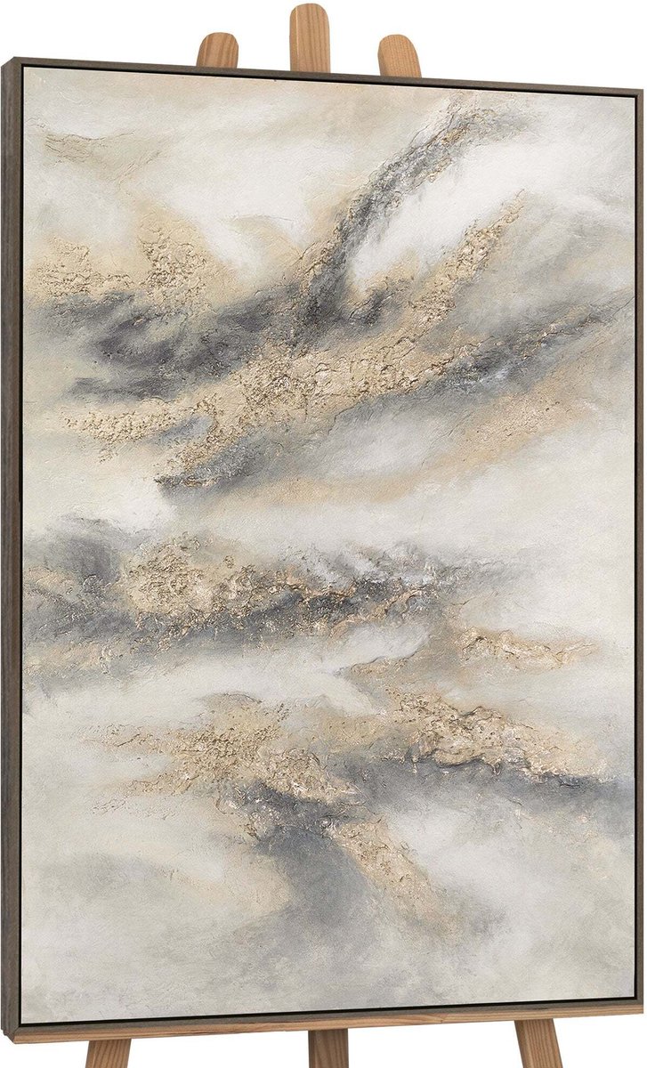 YS Canvas schilderij handgeschilderd cloudy melody abstract – YS-Art Gallery – Luxe wanddecoratie voor woonkamer – Modern schilderij voor slaapkamer en hal Grey