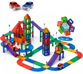 Magnetic tiles racebaan - 110 stuks - Magnetische tegels - Speelgoed - Constructiespeelgoed - Magneet tegels - Montessori - Met 2 magna auto's