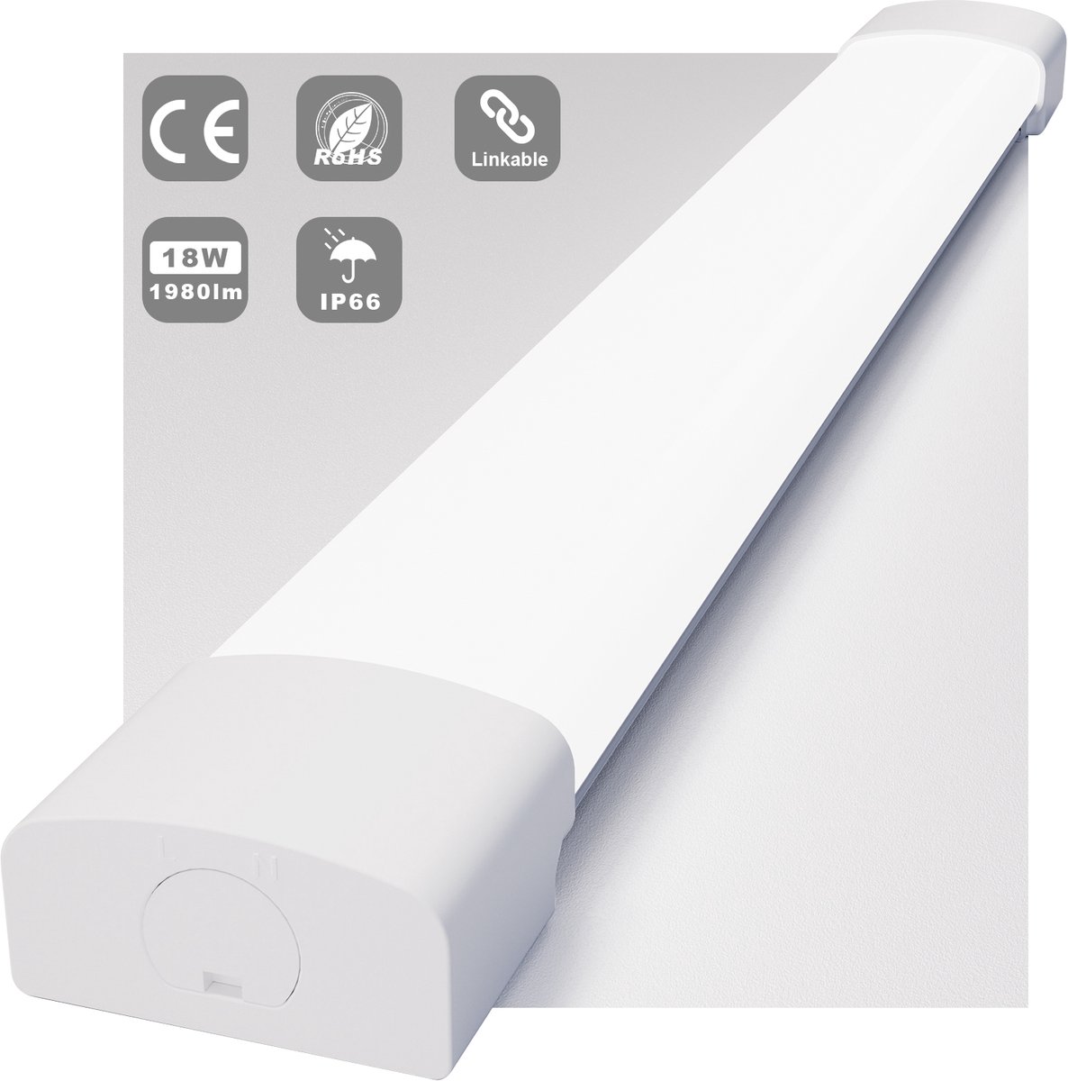 MODLICHT - LED Batten 60 cm 18W 5000K 2000LM - Daglicht wit - LED TL Armatuur - Voor werkplaats, schuur en als onderbouwverlichting