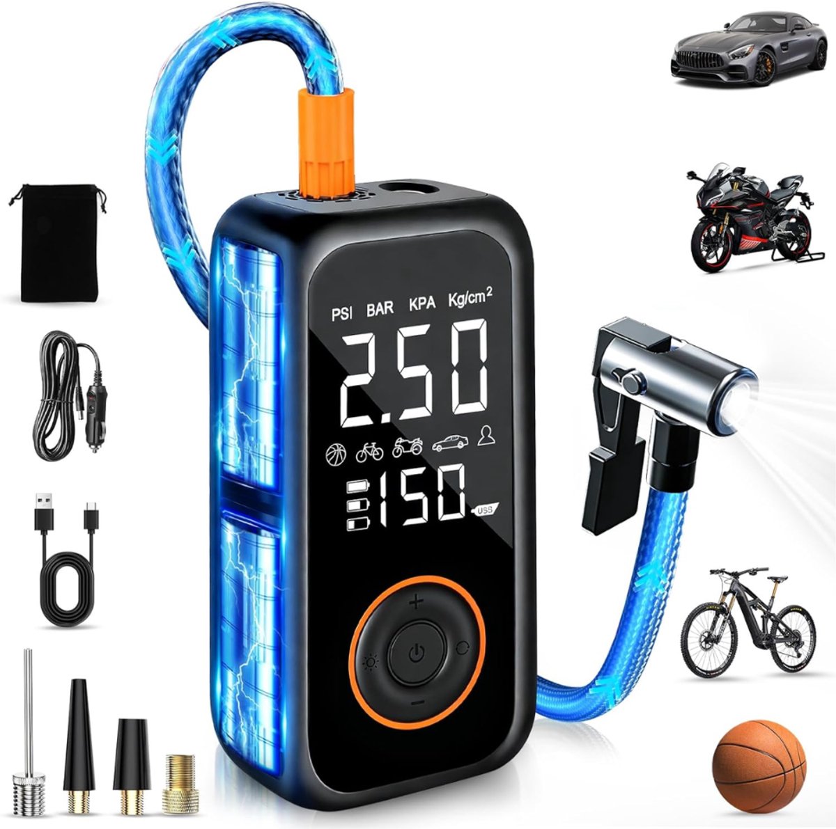 VH Supplies®Autobanden Pomp - Luchtpomp - Bandenpomp - 8000 mAh