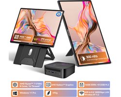 Blackview MP100 Mini PC + Table 9 Draagbare Monitor Set – 16GB DDR4 512GB SSD – AMD Ryzen 5 7430U tot 4,3GHz – Windows 11 Pro – WiFi 6 BT 5.2 – 4K UHD RGB – 16 Inch FHD USB-C HDMI Plug & Play – Zwart