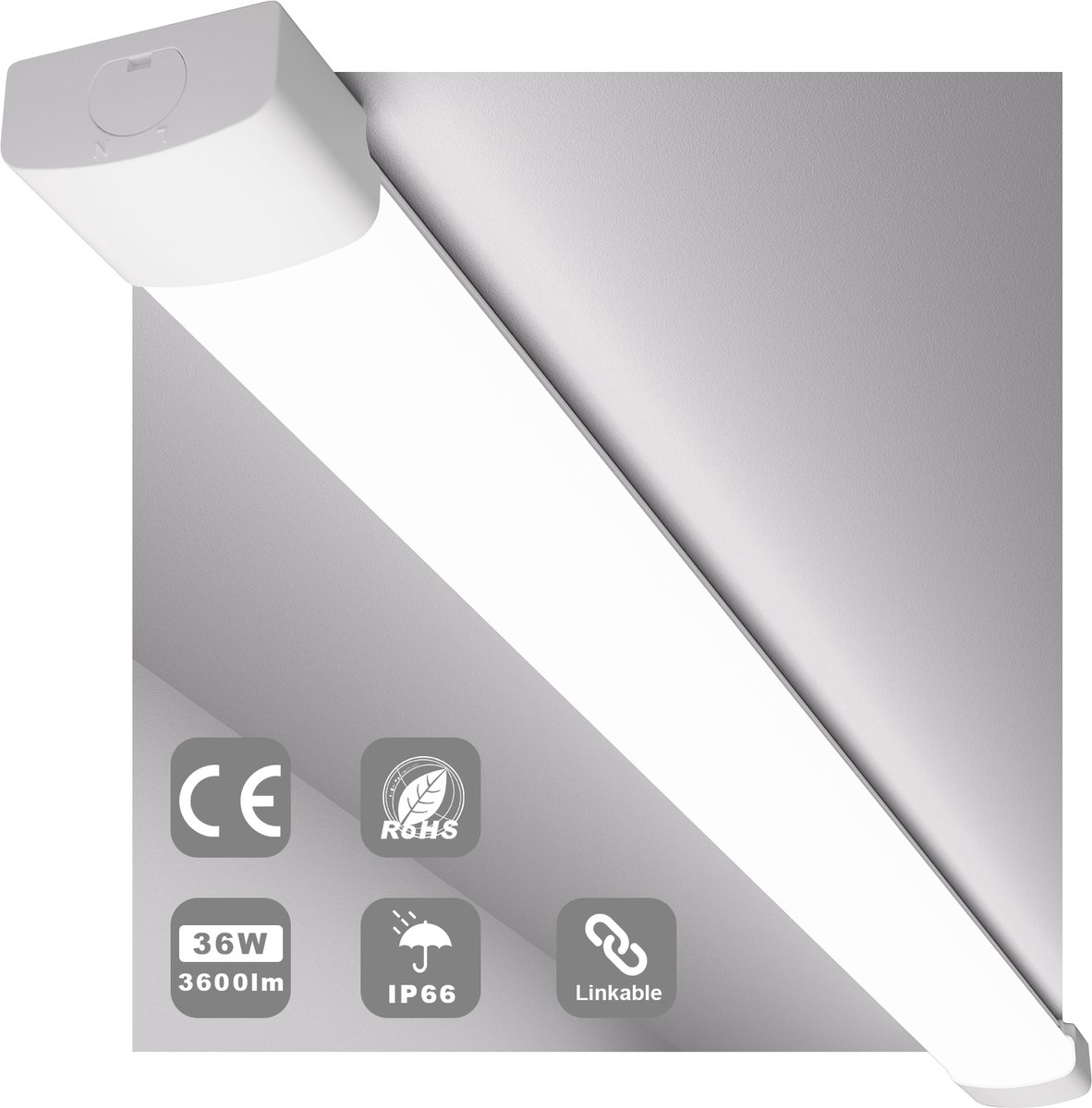 MODLICHT LED Vochtbestendige Armatuur Led Verlichting met Armatuur 120 cm 36W 5000K 4000LM Plafondlamp LED TL Werklamp - Daglicht wit