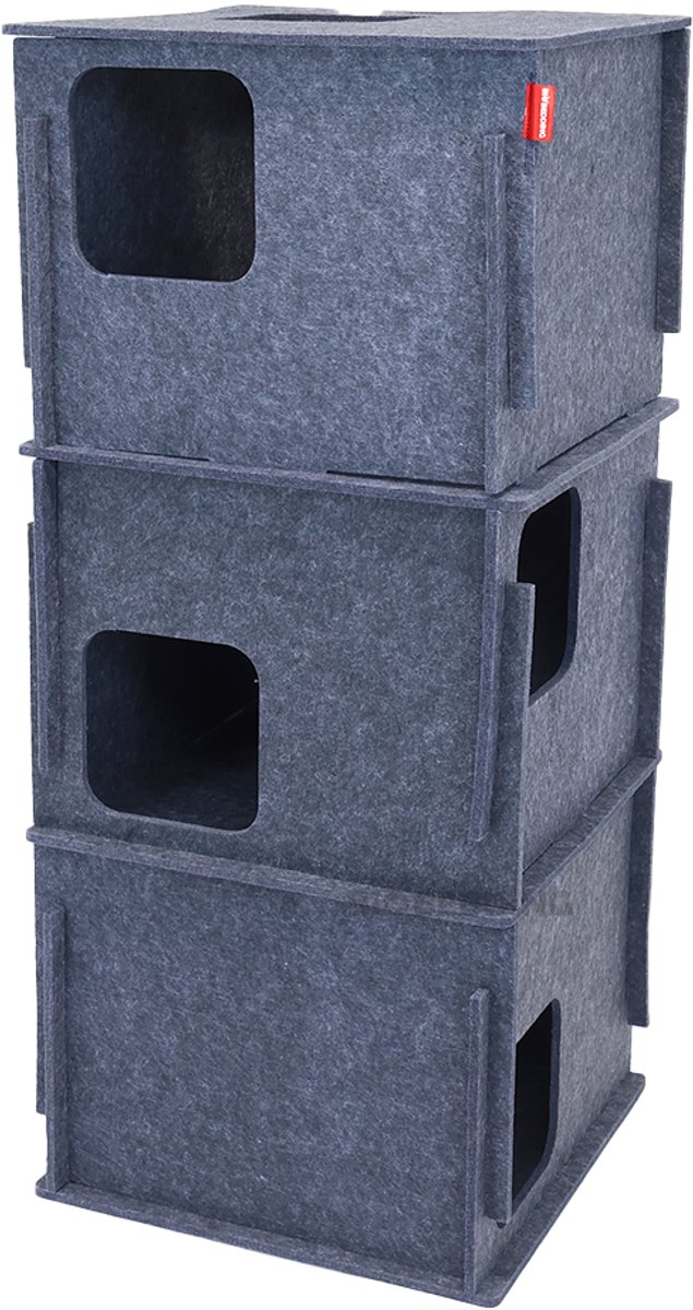 Kattentoren XL - Kattenmand - Krabpaal - 3 Verdiepingen - 100 cm - Vilt - Donkergrijs