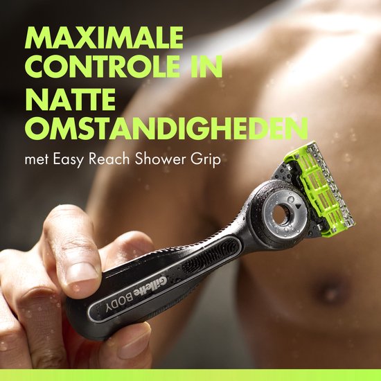 Gillette BODY scheermes met Easy Reach Shower Grip voor maximale controle in natte omstandigheden.
