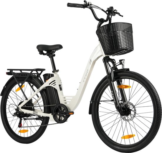 Elektrische Fiets TTGO C2 Pro - 250W Motor - 36V 18Ah Accu - Bereik 80-120km - 26" Banden Elektrische Stadsfiets - Shimano 7-Speed - 25km/u - Wit
