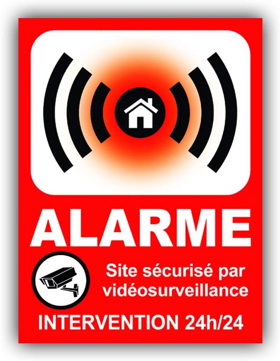 Alarmpaneel PVC - Bewakingsbord - Beveiligde site - 24-uurs interventie - 133 x 100 mm - Rood