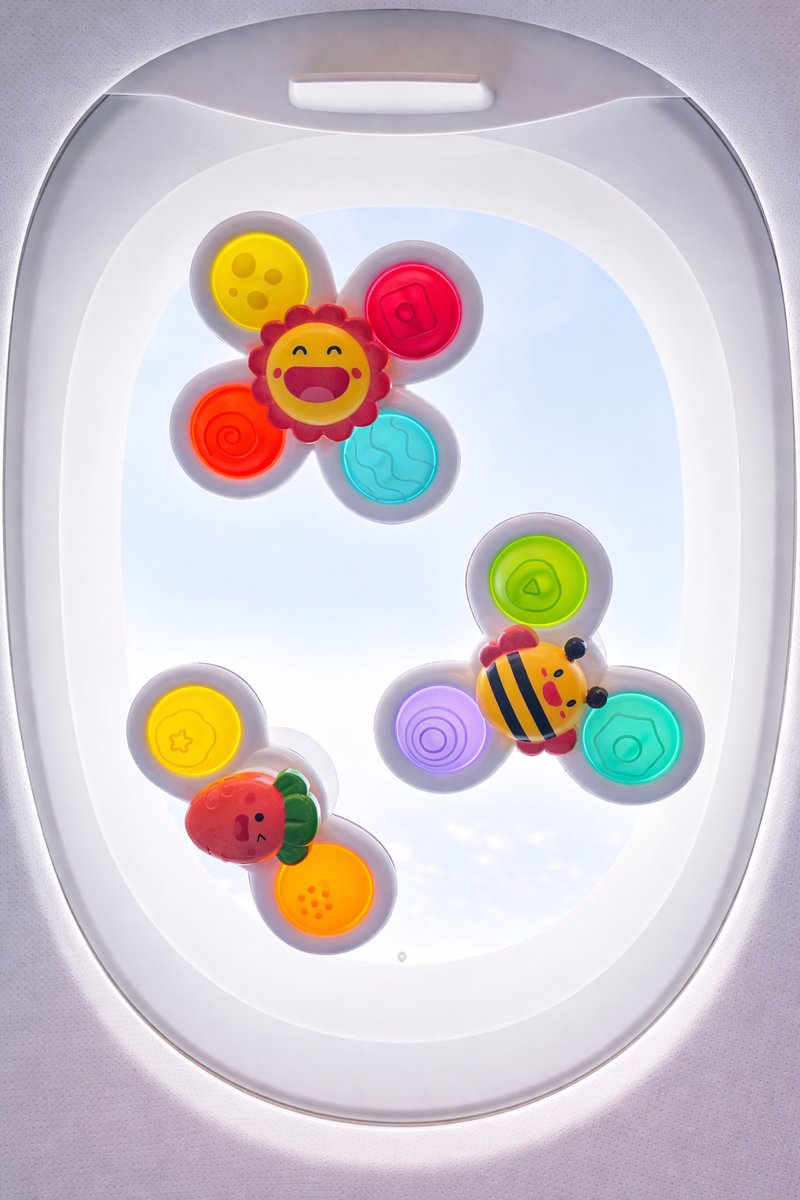LuukyBB - 3 stuks Spinners Baby - Fidget Popit Toys Vliegtuig - Kinderstoel Onderweg Auto Reizen - Auto Raam - Kinderstoel Tafelblad Zuignap - Bad Speelgoed - Baby Peuter Kleuter Kind - Babyspeelgoed Spinner Bad Babyspeelgoed Speelgoed