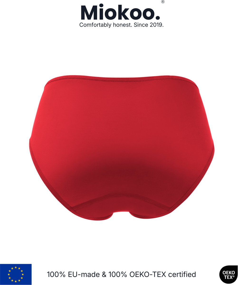 Miokoo® FE Hipster Klassiek Rood – Tijdloos Comfort & Blijvende Kwaliteit – 100% EU-gemaakt - Oeko-Tex® Gecertificeerd (cert: 25.04.090) – ook verkrijgbaar in zwart – XXS tot 3XL – sneldrogend, zacht als een 2e huid ook de elastieken