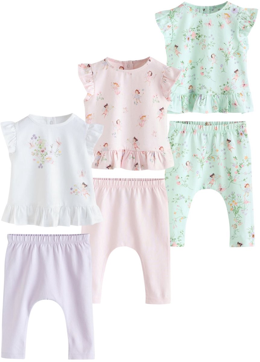 Next - Meisjes - 6-delige babyset van tops met korte mouwen en leggings - Roze