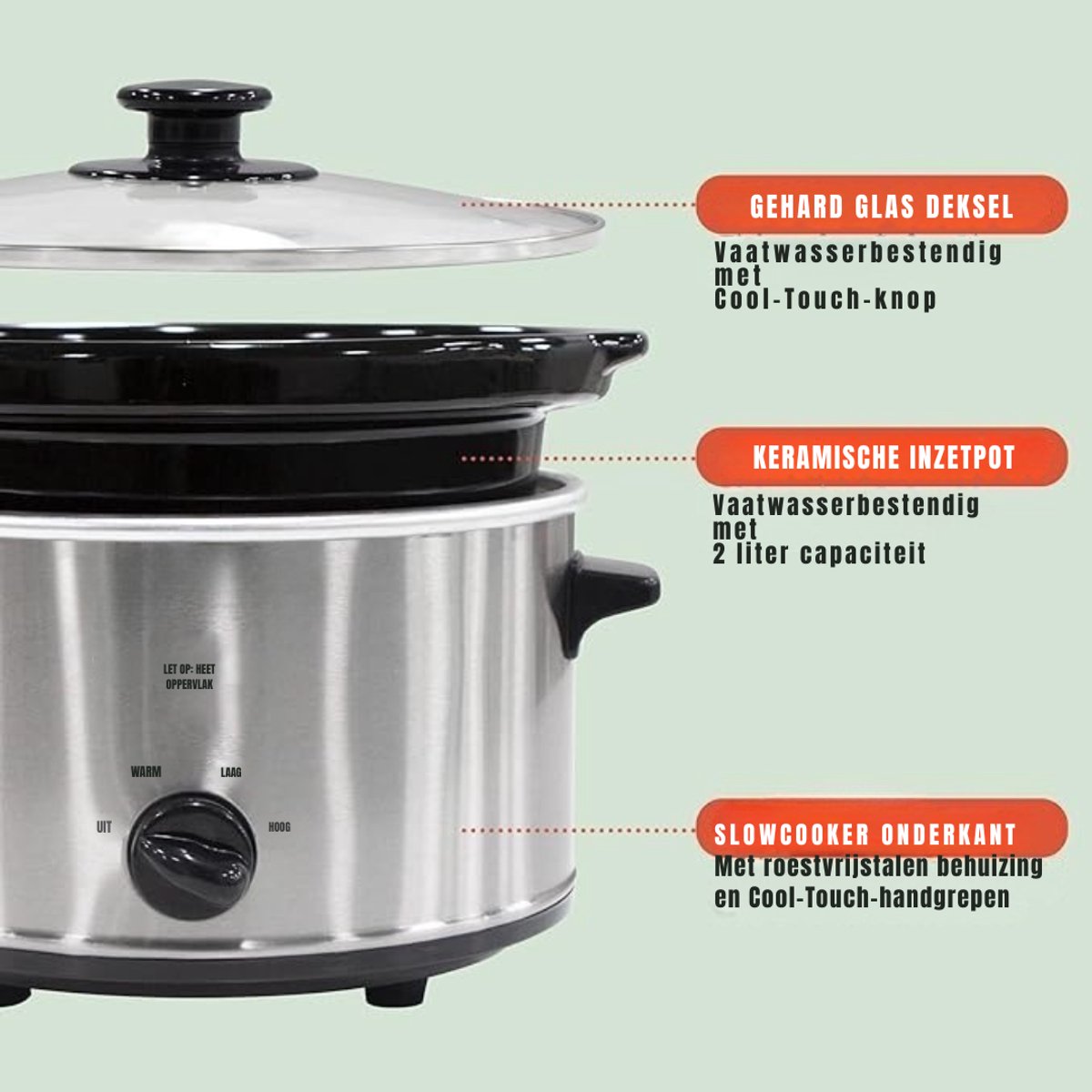 Groupe SEB SVN® Slowcooker met Timer - Zilver 25cm x 25cm x 20cm - afbeelding 3