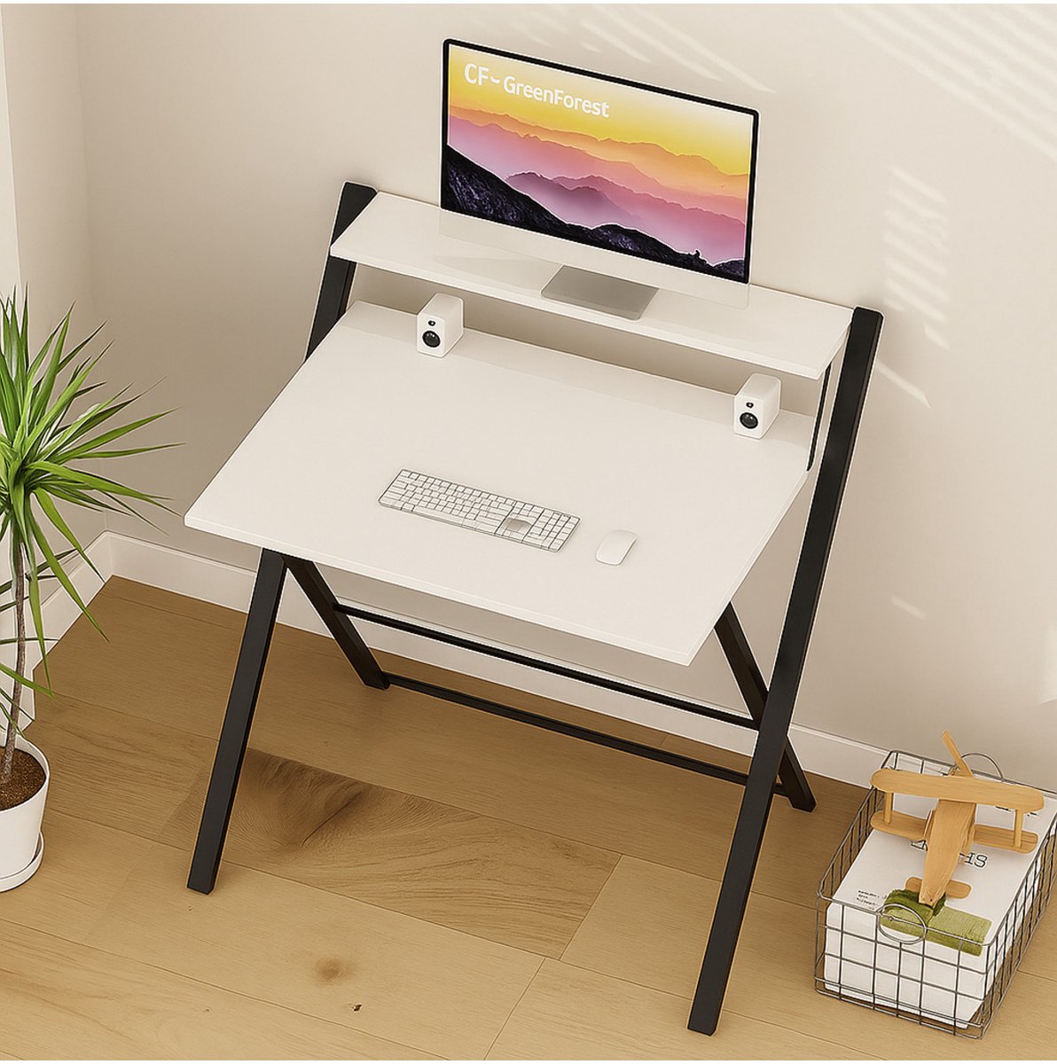 LUNOR - Werktafel inklapbaar - Klein bureau - Wit/Zwart - 70x50x70