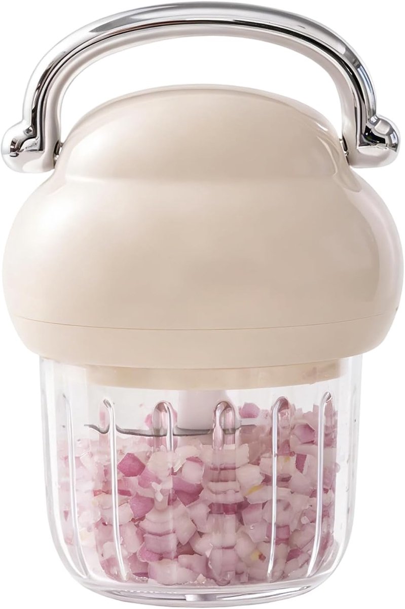 Mini Keukenmachine - Elektrische Hakker - Voedselbereiding - Antislip Basis - 18x125x18 cm - Beige