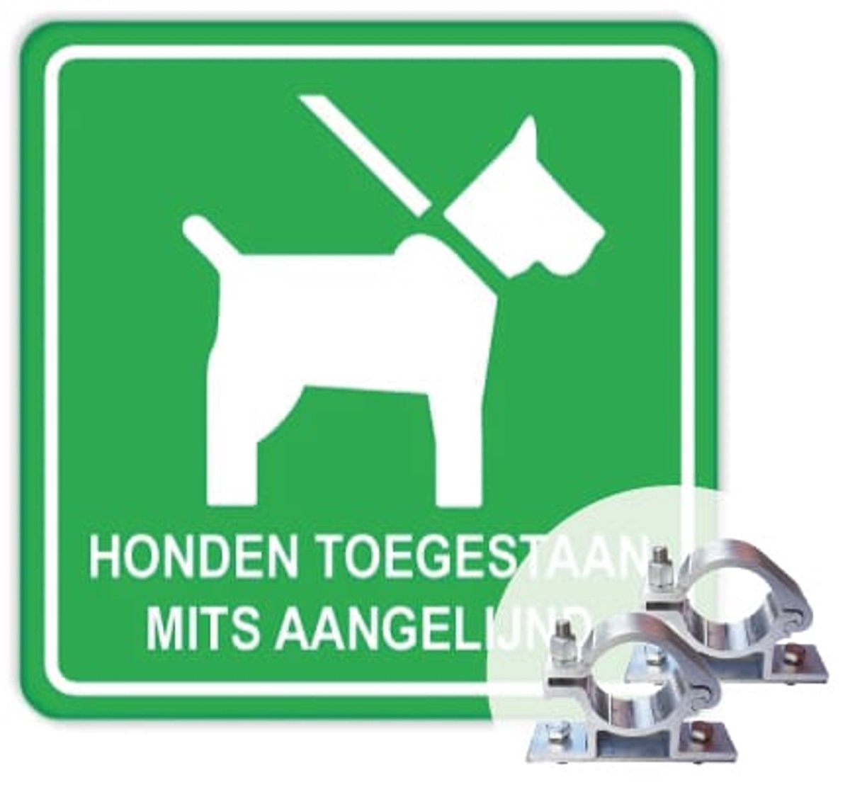 Bord honden aangelijnd 40x40 cm - Bevestiging: Met paalbeugels Ø48mm