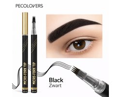 PECOLOVERS Wenkbrauwpen Zwart – 4-Punt Precisie Tip – Waterproof & Sweatproof – Natuurlijk Haartjes Effect – Langdurig Resultaat
