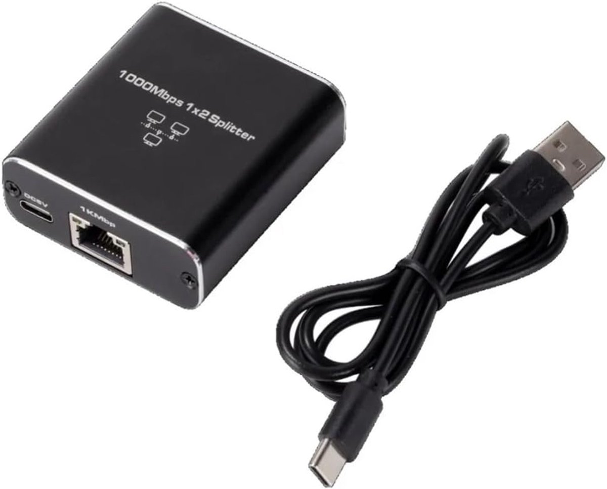 Netwerk Splitter - Ethernet Connector - Twee Apparaten - 1 tot 2 Poorten - 8x5x2 cm - Zwart
