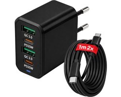 USB-C Snellader 50W 4-Poorts – QC 5.0 USB + PD3.0 USB-C – Inclusief 2x 1M USB-C