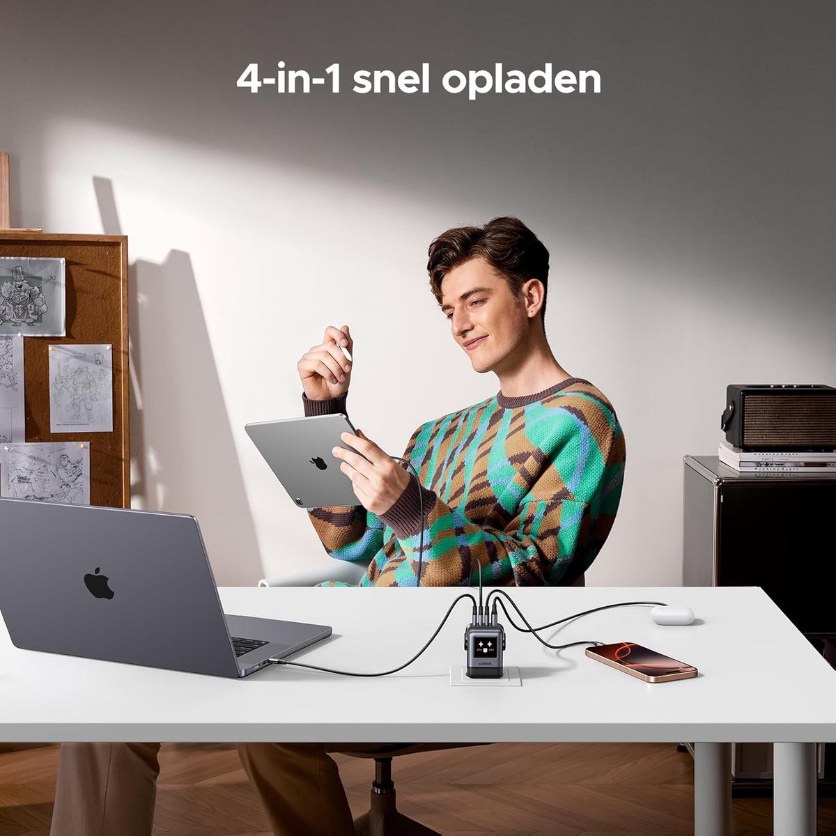 UGREEN 100W USB C Snellader 4-poorts GaN USB-C Adapter LED Display MacBook iPhone iPad Galaxy Steam Deck - Afbeelding 4
