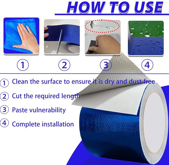 Waterdichte Reparatietape - Luifel Tape Zeil - Buiten Repareren - Glasvezel Versterkt - 8cm x 5.8m - Blauw van Merkloos — afbeelding 2