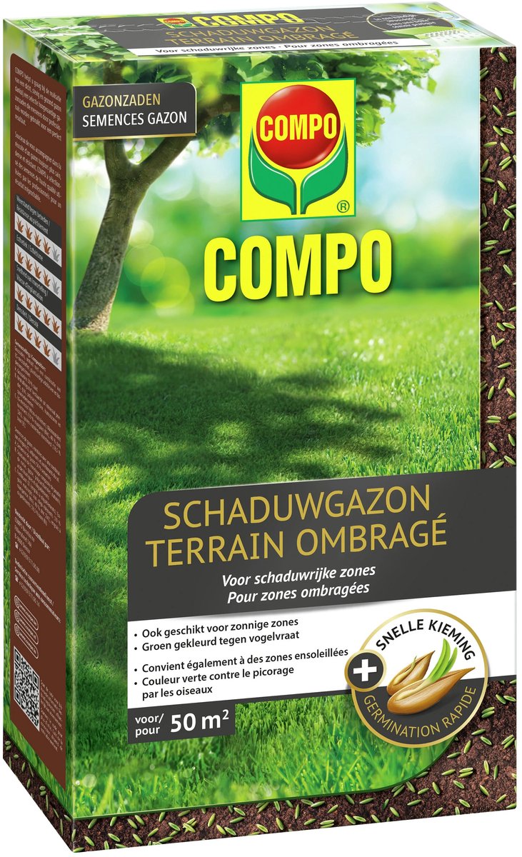 COMPO Gazonzaad Schaduwgazon - voor schaduwrijke gazons - snelle kieming - doos 1 kg (50 m²)