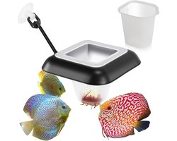 Aquarium voederbak - Voerring vis - Vast voeren - 3-in-1 functie - 9x9 cm - Zwart