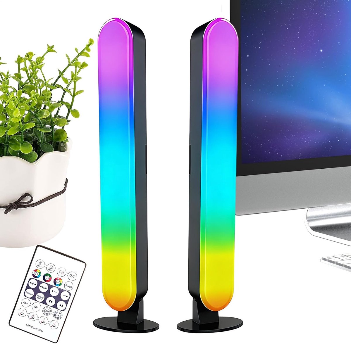 RGB Lichtbalk - Sfeerverlichting Bureau - Gaming Fotografie - 2 Stuks - 25 cm - Zwart