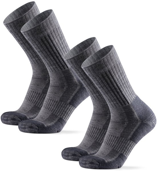 DANISH ENDURANCE Premium Wandelsokken - Merino Wol - voor Lange Wandelingen - Unisex - Lichtgrijs - 2 paar - Maat 43-47