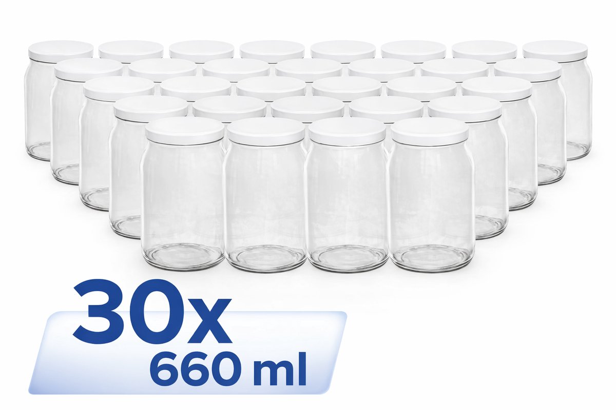 30x 660ml Glazen Potten met Deksel - JAR – Groot Voordeelpakket – Luchtdicht – Voorraadpotten Set
