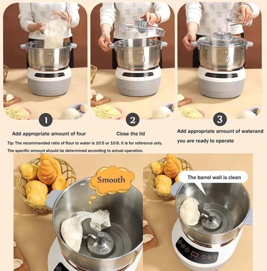 Deegmixer - Keukenmachine Kneedmachine - Professioneel Bakken - Met Fermentatiefunctie - 5L of 7L - Zilverkleurig — afbeelding 4