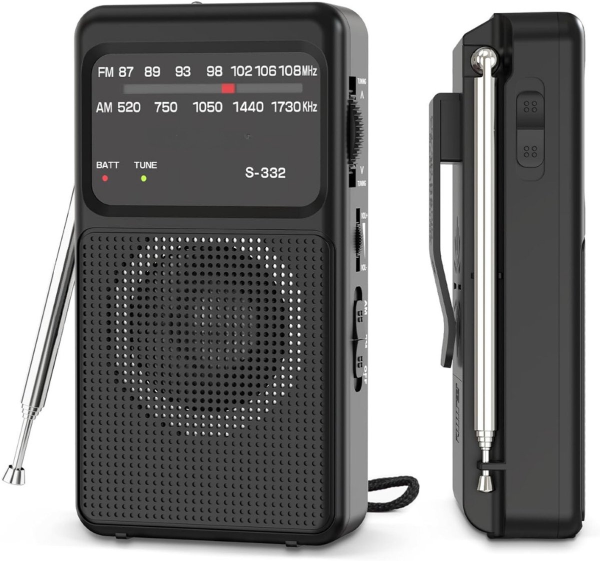 VIN® Transistor Radio Op Batterijen - Transister FM AM - Draagbare Mini Noodradio - Radio Voor Rampen - Pocket Radio Speler - Zwart