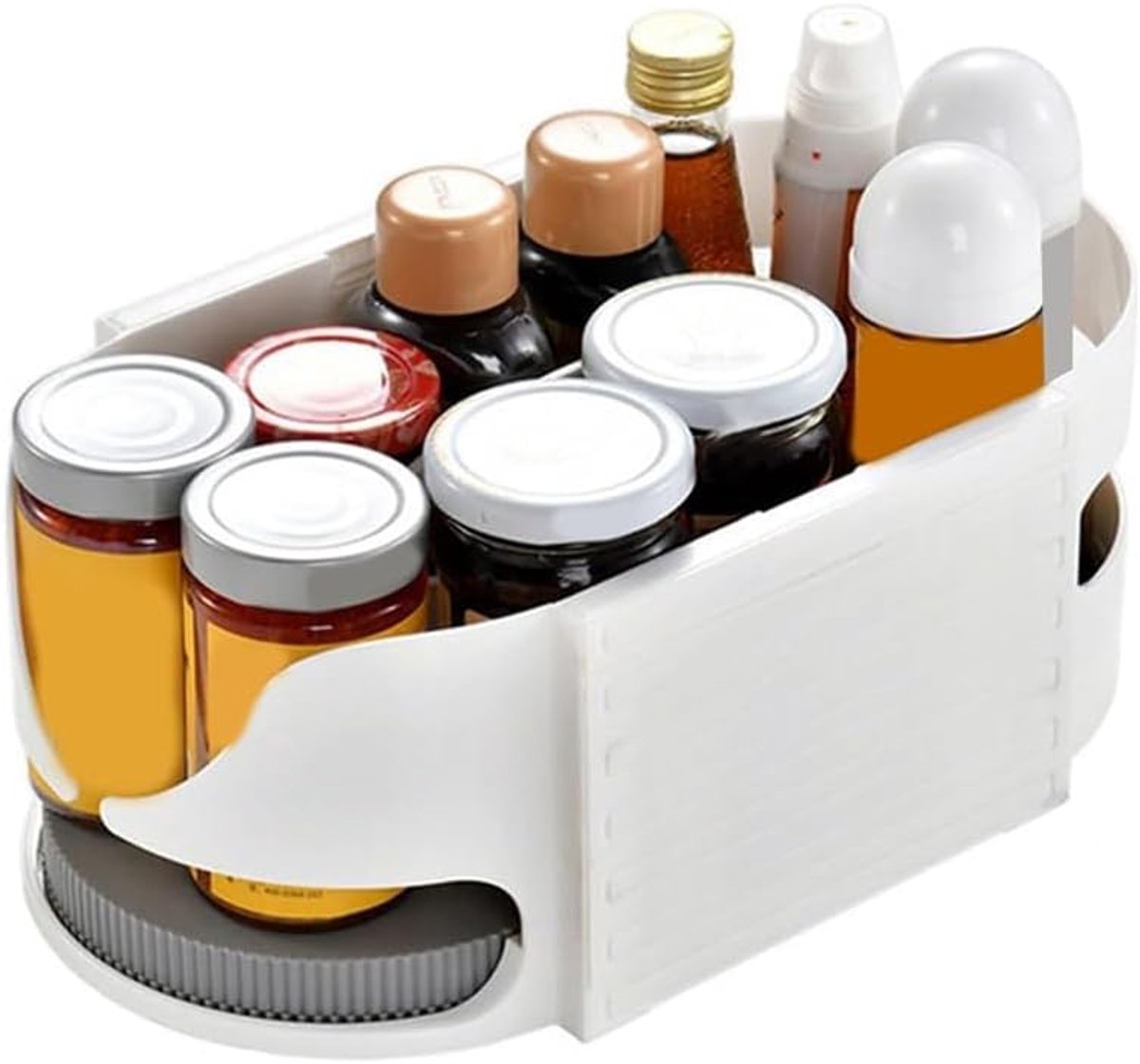 Draaibare Organizer - Koelkast Opslag - Keuken Lades - 360 Graden Rotatie - 40x31x14 cm - Wit Grijs