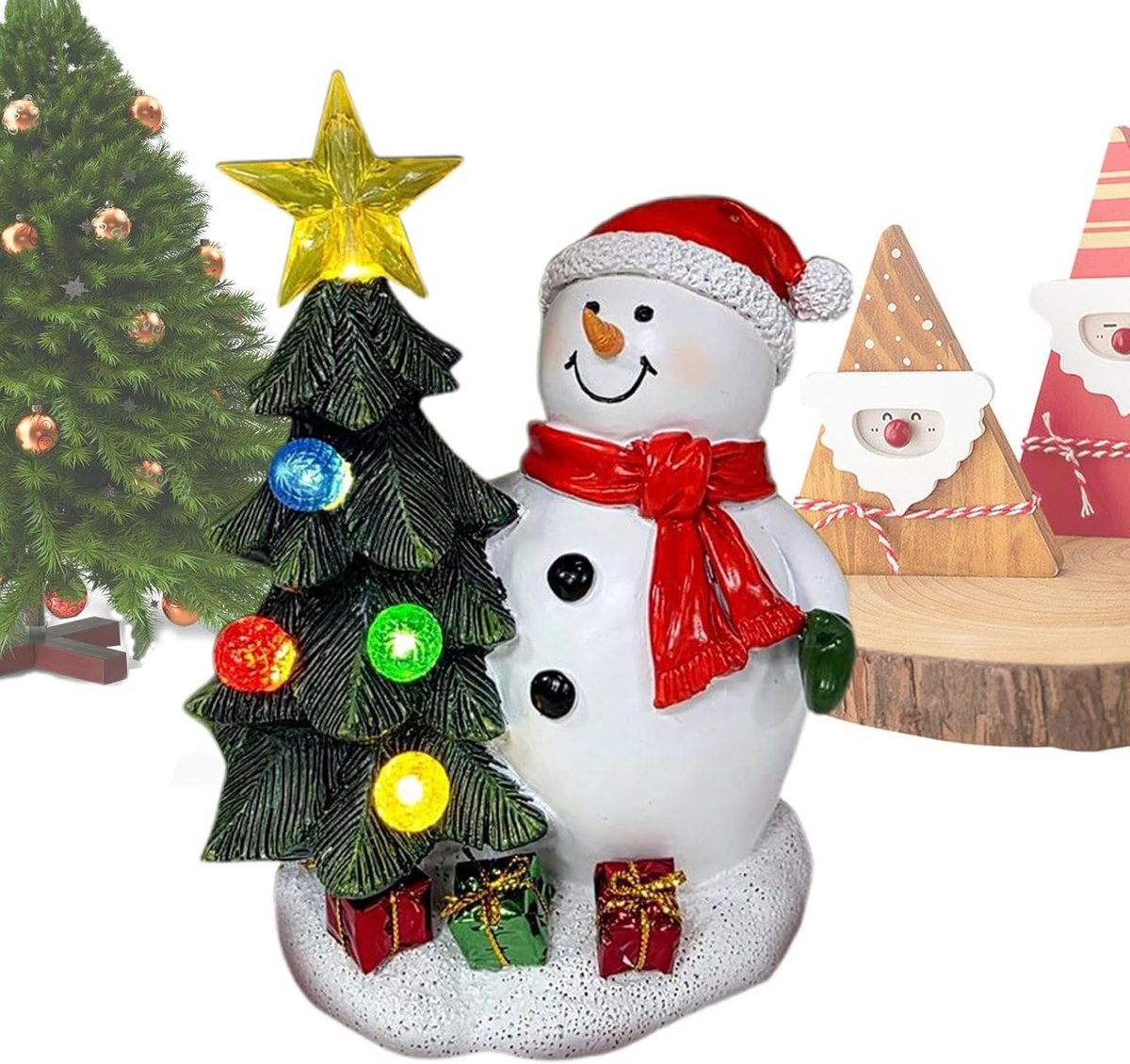 Kerst decoratie beeld - Kerstfiguur Sneeuwpop - Binnenhuis Decoratie - Gemaakt van hars - 17 x 14 x 10 cm