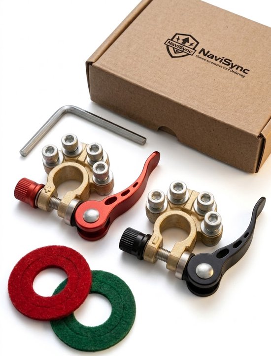 NaviSync Premium Accuklemmen Set - 2-delig Quick Release Systeem - Universeel 12V/24V - Hoogwaardig Messing & Aluminium - Voor Auto, Boot, Camper & Truck - Inclusief Montageset