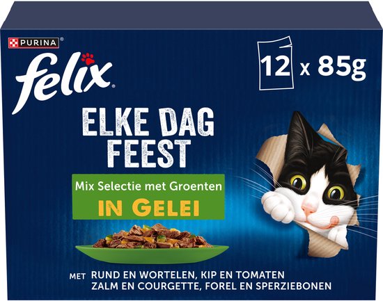 Felix Elke Dag Feest in Gelei - Kattenvoer Natvoer - Groente Selectie - 48 x 85 g