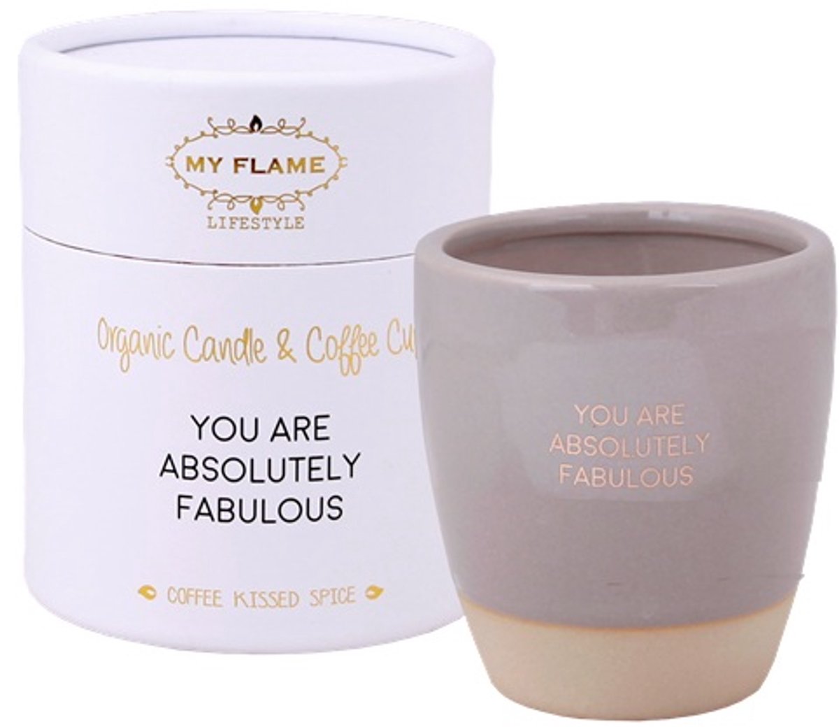 MY FLAME - Sojakaars in koffiekop - YOU ARE ABSOLUTELY FABULOUS - Geur: Coffee kissed spice - Maat: D7 x H8 cm - Branduren: 35u