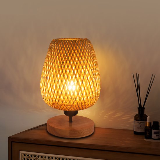 Haobosic Tafellamp - Bamboe Hout - E27 (Zonder Lichtbron) met Schakelaar