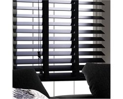 Houten Jaloezieën - Horizontale Blinds - Privacy Thuis - Eenvoudige Montage - 140 x 120 cm - Zwart