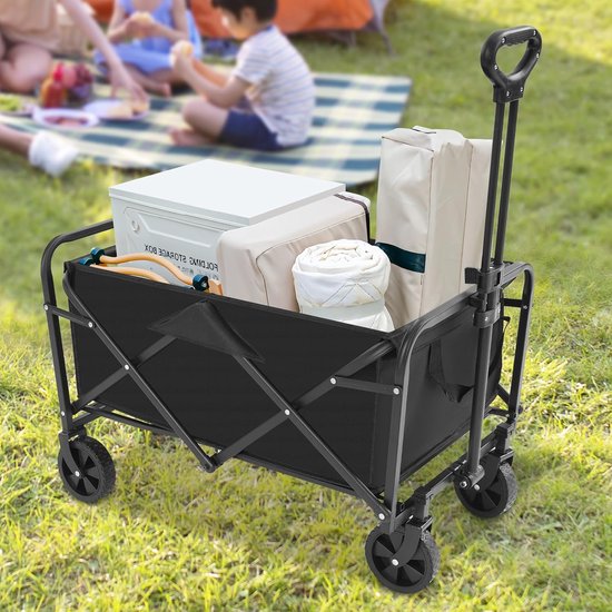 Bolderkar Opvouwbaar - Handwagen Transportwagen - Outdoor Activiteiten - Hoge Draagkracht 90kg - 46x71x90cm - Zwart van Bolderkar Opvouwbaar — afbeelding 2