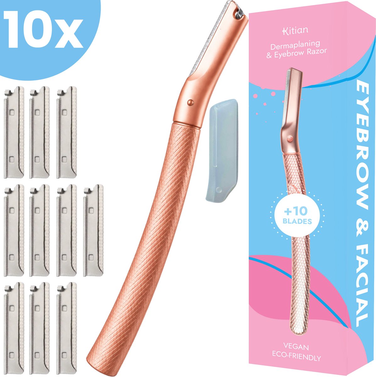 Bol.com Kitian Premium Dermaplaning Gezicht - Wenkbrauw Mesje - Gezichts Scheermesjes voor Vrouwen - Facial & Eyebrow Razor - Ro... aanbieding