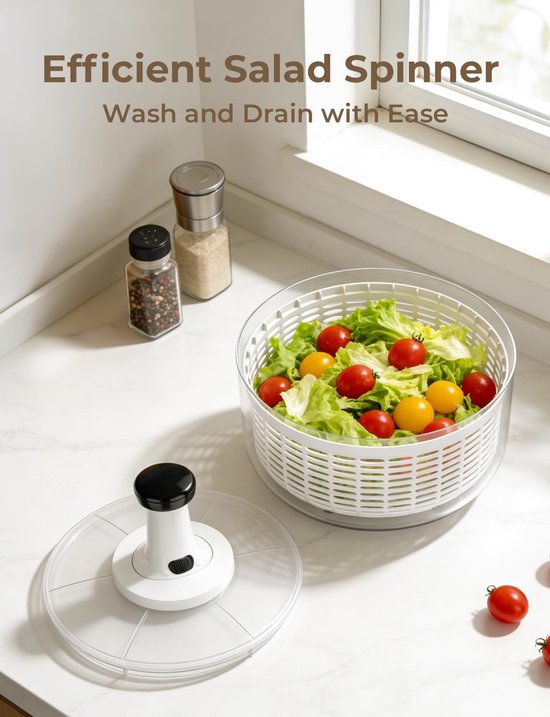 Slacentrifuge - Groente Droger - Snel Salade Maken - BPA-vrij Kunststof - 6 Liter Kom - Transparant — afbeelding 3
