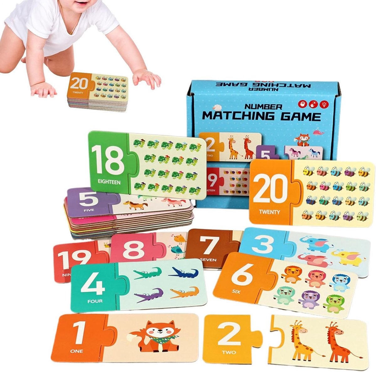 Papieren Kaarten Spel - Alfabet Cijfers - Educatief Spel - Dubbele Thema's - 175 x 17 cm - Blauw