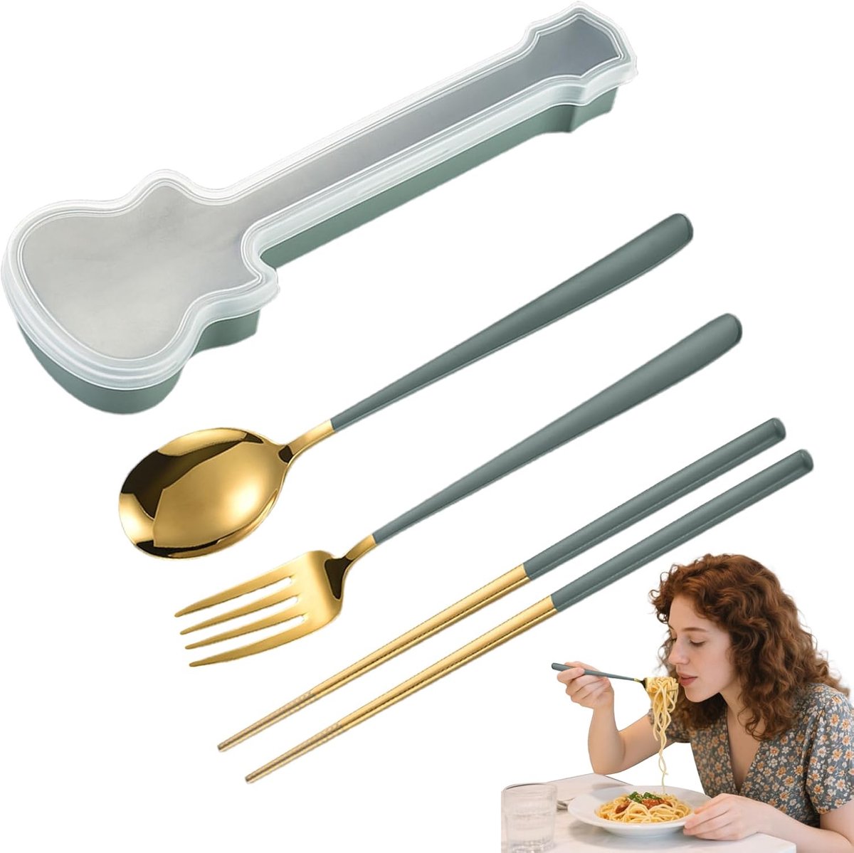 Keukengerei Set - Servies Set - Feestelijk Dineren - Draagbare Opbergdoos - Donkergroen