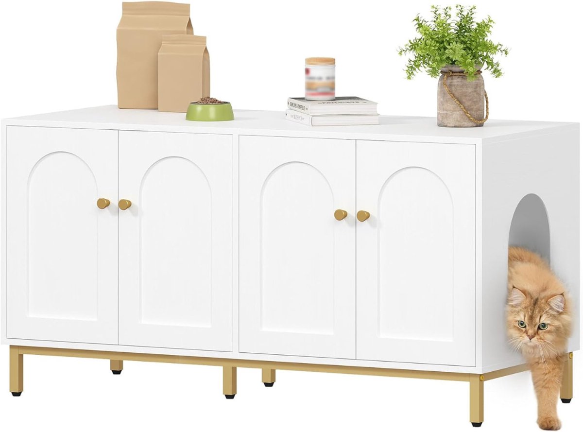 Quvo® Kattenbak Kast - Kattenhuis - Kattenmand - Halmeubel – Dierenhuis - Nachtkastje - Kattenkast -Dressoir – Kattenhok - Bijzetkastje - Krabpaal - Katten Mand - Wit -50cm x 119cm x 61cm