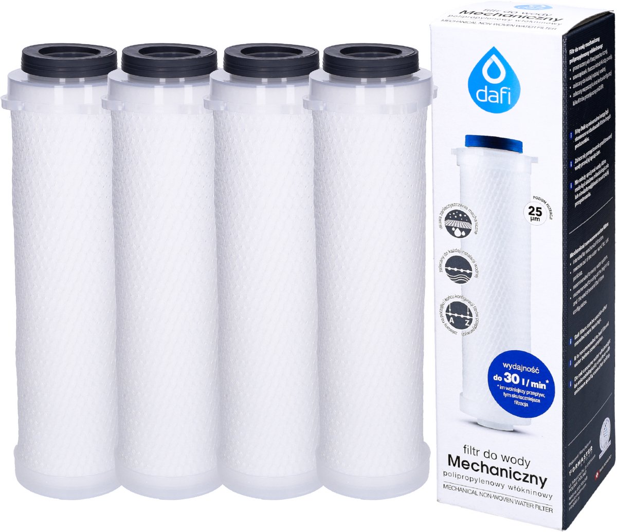 Dafi Filter Polipropylen 4 Stuks - 25 Micron 10 inch Filter voor Waterbehandeling