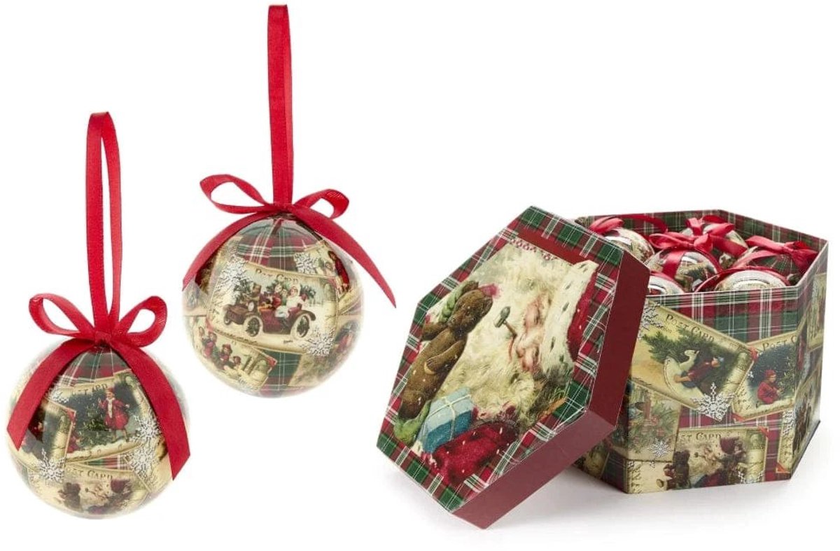 Kerstballen in decoratieve kerstdoos - 14 stuks - 7,5 cm