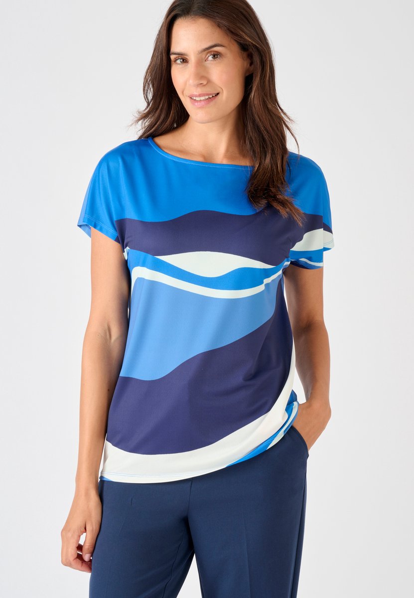 Damart - T-shirt van crêpe met bloemenprint aan de voorkant - Dames - Blauw - XS
