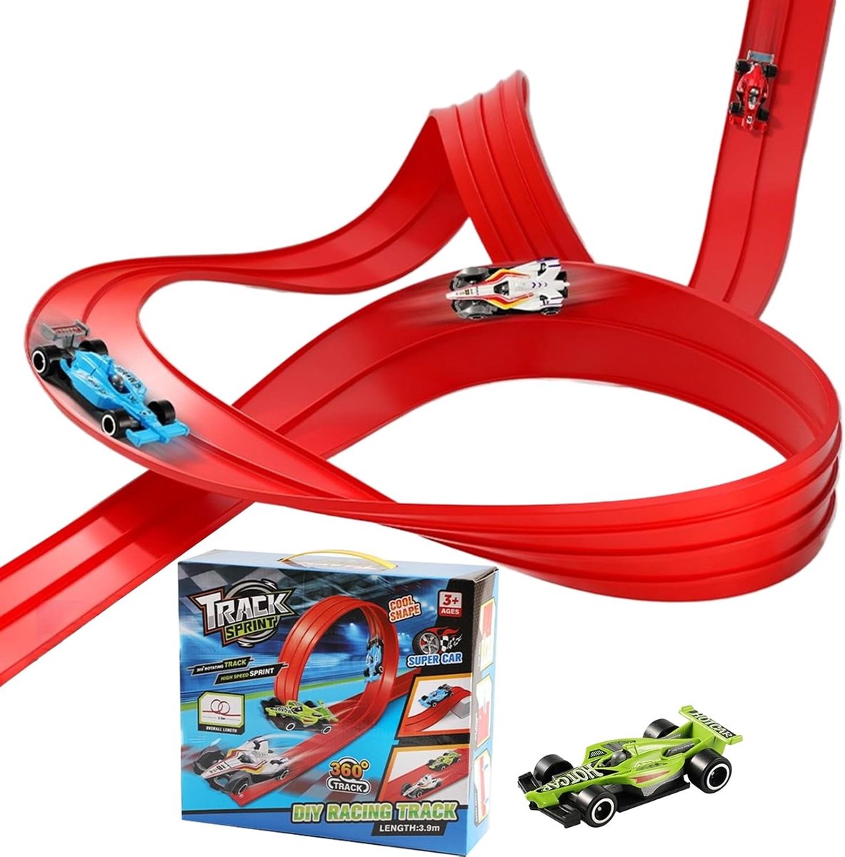 Racebaanset Zuignap - Flexibele Rollerbaan - Spelplezier Binnen Buiten - Draagbaar Opvouwbaar Ontwerp - 315 x 28 x 95 cm