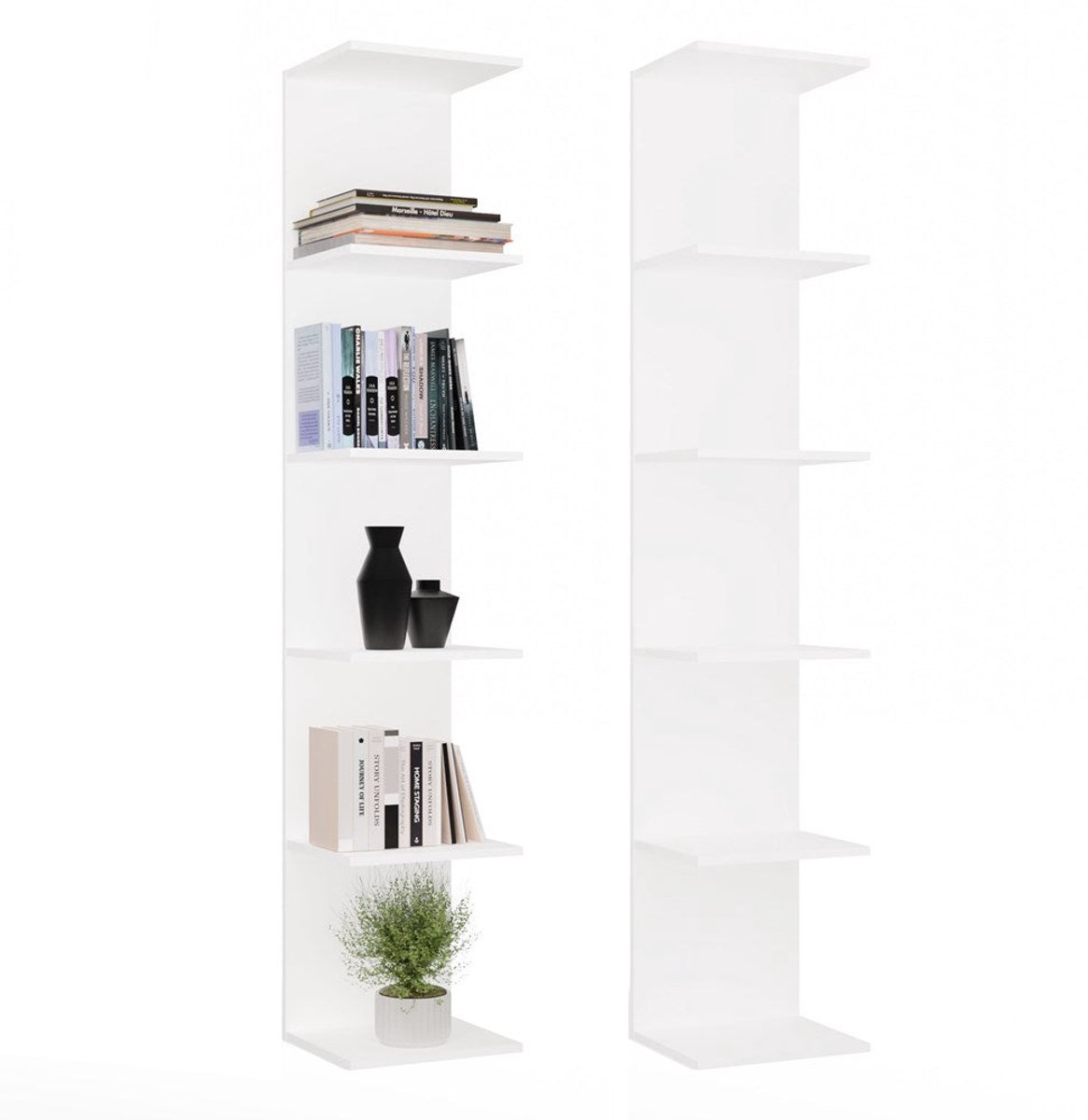 Moderne hoge boekenkast met 6 planken - Ruime opbergruimte | Kleur: Wit | Maat: 35x180x30 cm