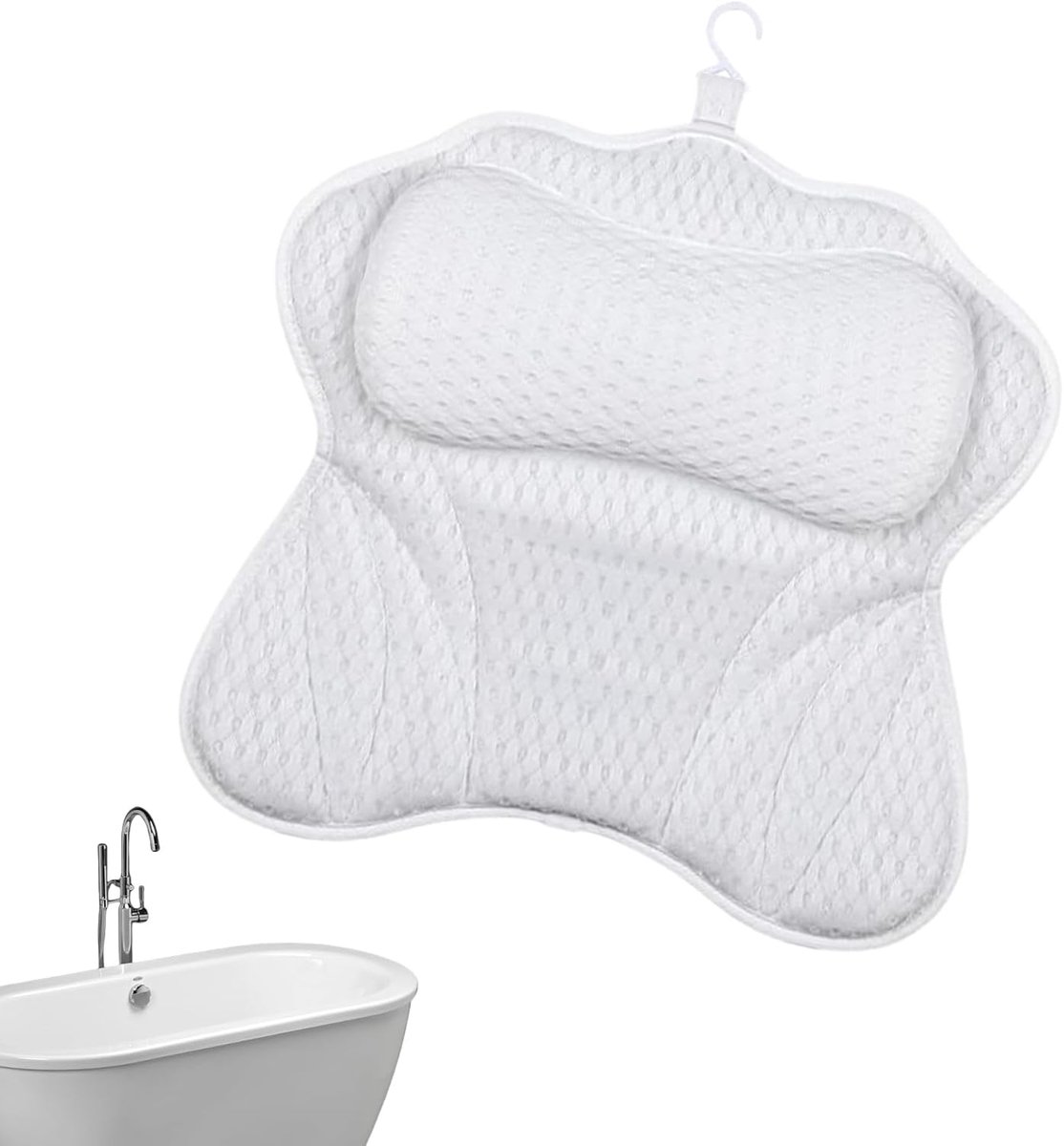 Badkussen - Hoofdsteun Neksteun - Ontspannen Bad - Ademend Comfort - 47 x 42 cm - Wit