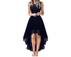 Dames Jurk - Avondkleding Feestjurk - Bruiloft Gast - Elegante Kant - Lange Pasvorm - Zwart